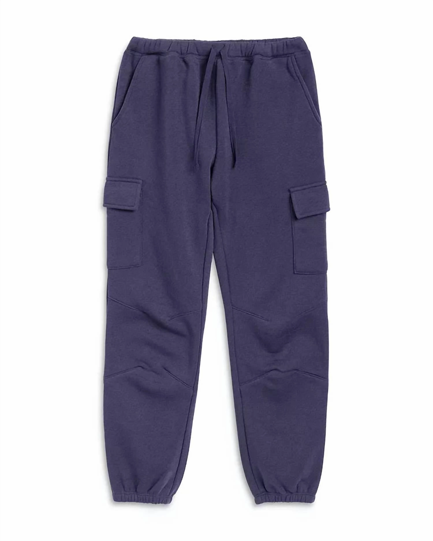Girls' Cargo Joggers In Deep Navy Stretch Fabric
