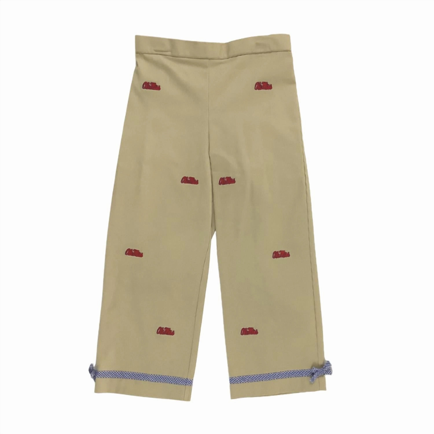 Girls' Ole Miss Collegiate Hand Embroidered Pants In Beige Structured Hemline Cozy and Soft