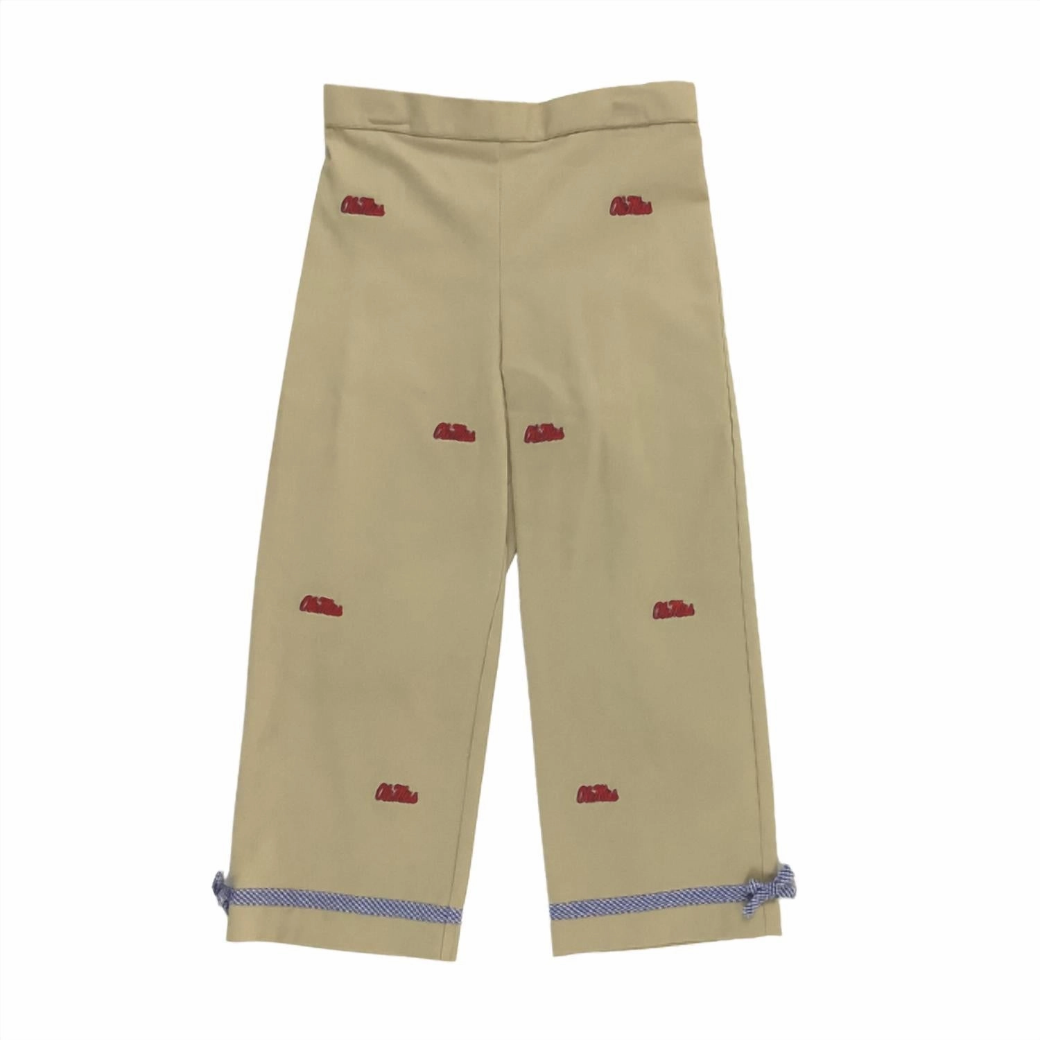 Active Stretch Soft Brush Lining Girls' Ole Miss Collegiate Hand Embroidered Pants In Beige