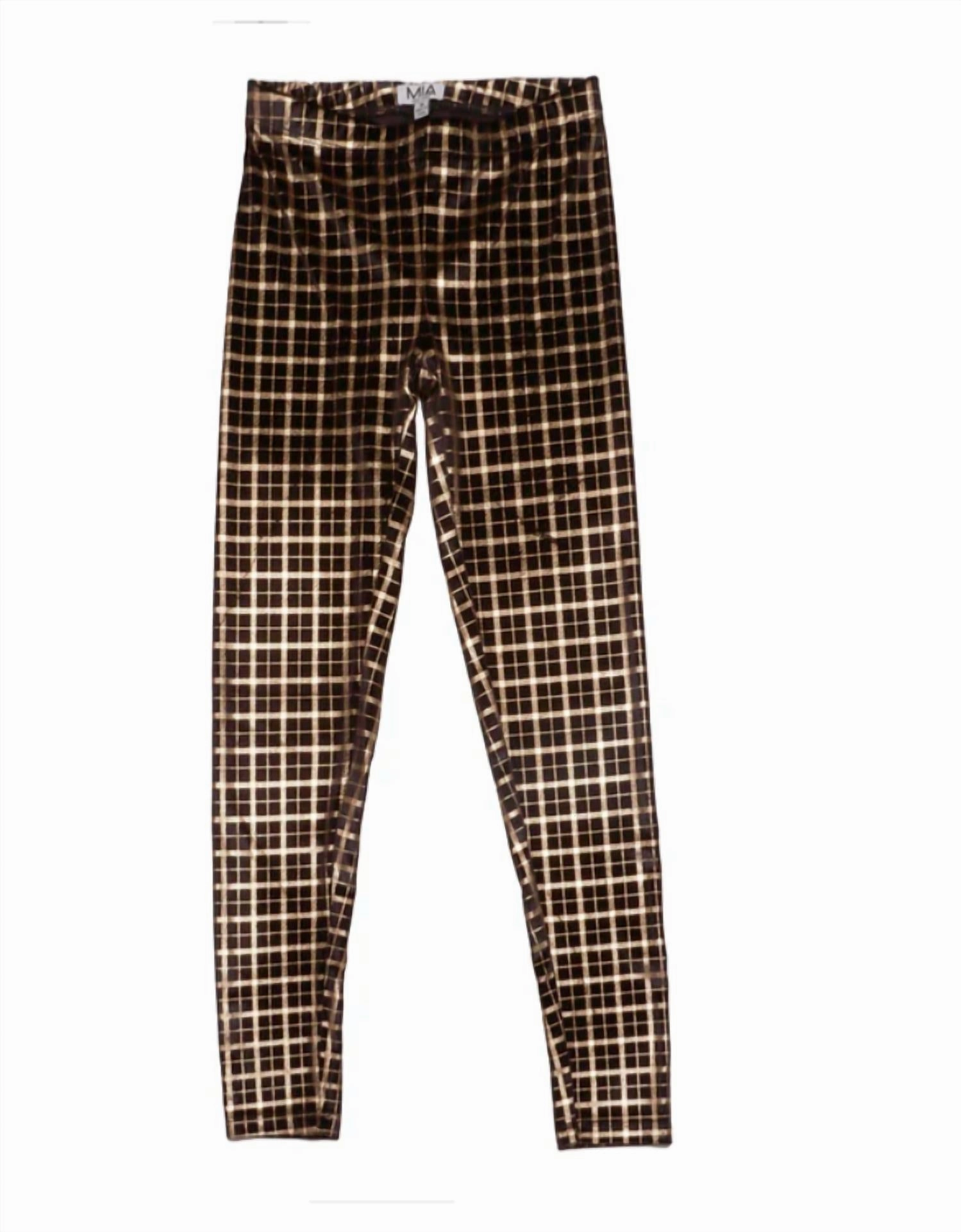 Stretch Ready Girls' Plaid Velour Leggings In Black & Gold