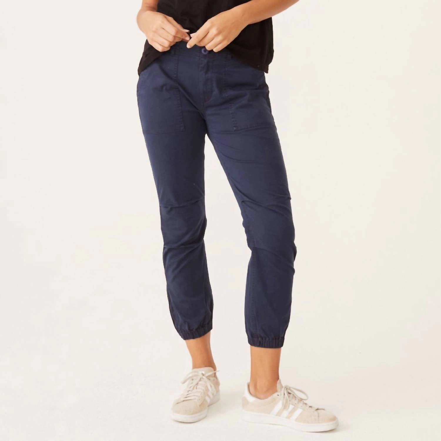 Girls Ankle Jogger In Navy Velour Durable Utility Anti Friction Lining