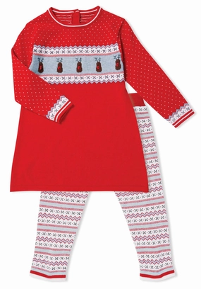 Girls Pom Pom Tunic And Legging In Red CompressionSupport OrganicCotton