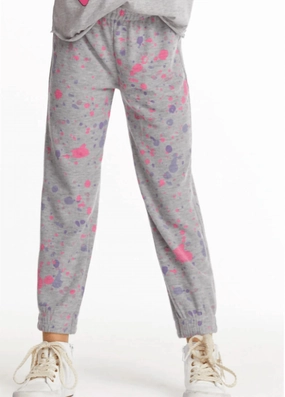 Quick Wash Comfort Cushioning Girls Splatter Paint Pant In Heather Gray