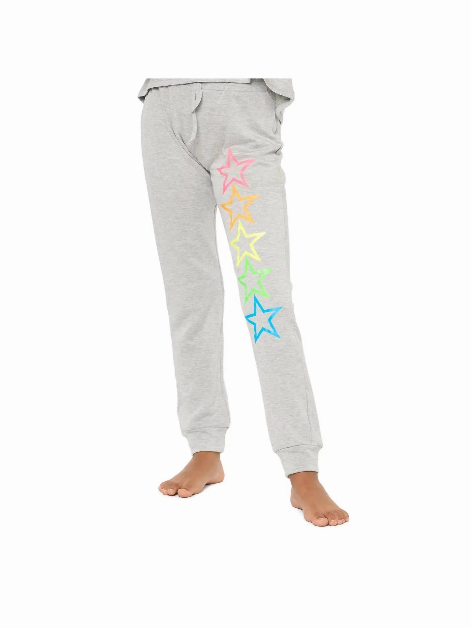 Girls Stars Fleece Sweatpant In Heather Grey Softened Hem