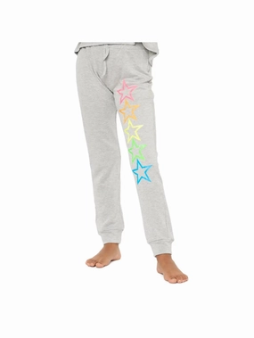 Girls Stars Fleece Sweatpant In Heather Grey Softened Hem