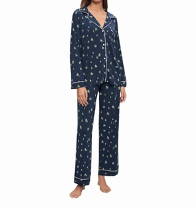 Gisele Printed Tencel Modal Long Pj Set In Woodpine Adjustable Cuff Openings