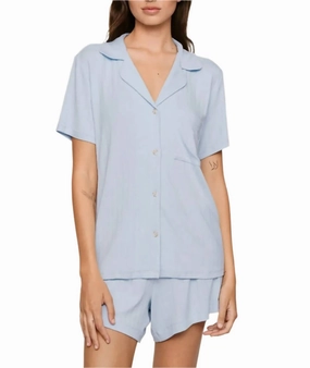 Double Stitched Seams Wrinkle resistant fabric Gisele Rib Relaxed Short Pajama Set In Nantucket Breeze