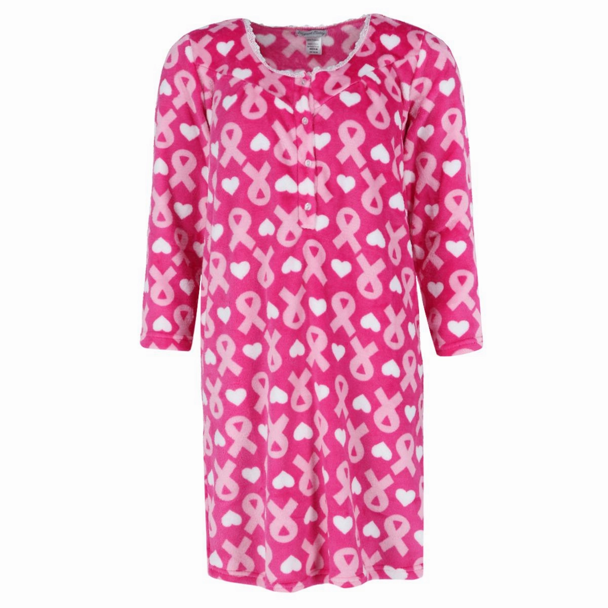 Women's Heart Breast Cancer Ribbon Plush Gown Thermal regulation Cozy Thermal Insulation