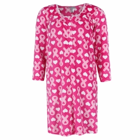 Women's Heart Breast Cancer Ribbon Plush Gown Non Restrictive Fit Organic Cotton