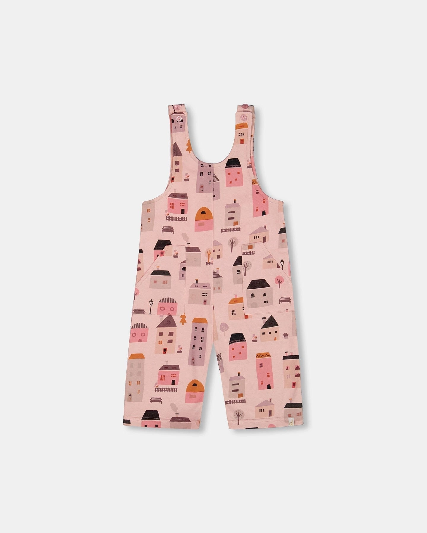 Sleek Design Printed French Terry Overalls Pink And Coral Houses
