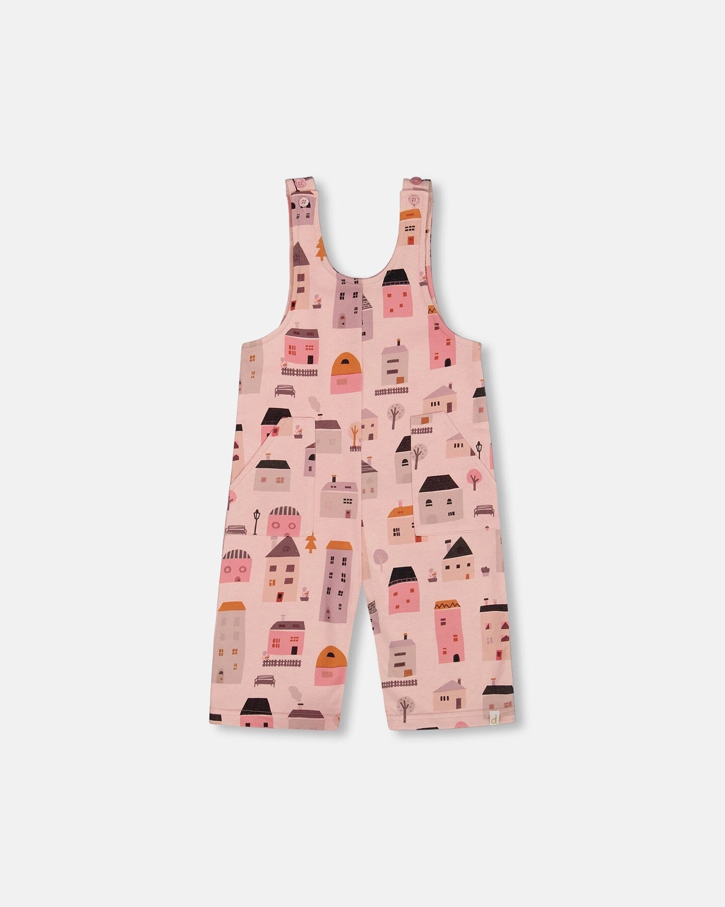 SturdyBeltLoops Printed French Terry Overalls Pink And Coral Houses