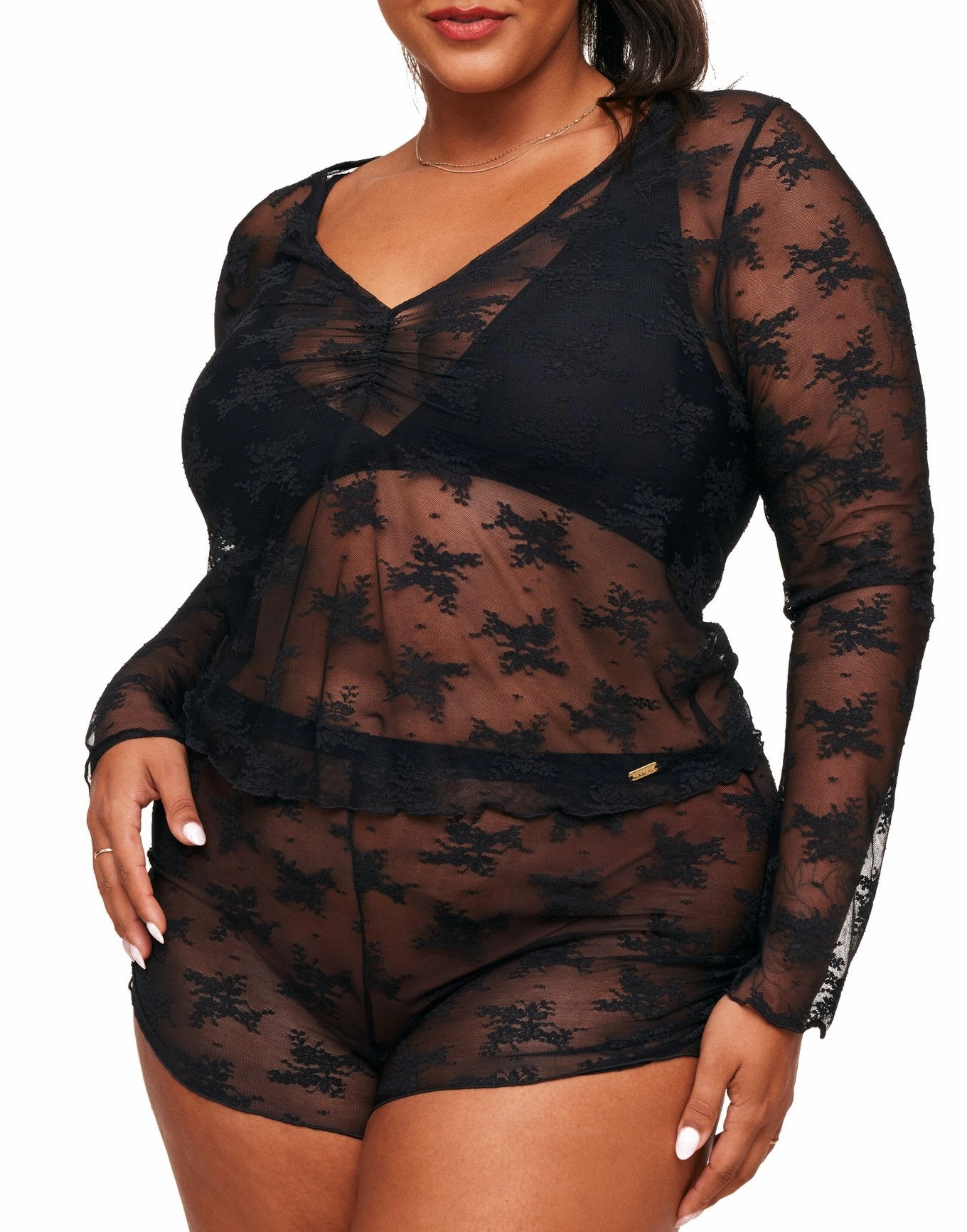 Gwendlyn Women's Plus-Size Lace Top And Shorts Set Anti Pill Surface French Terry