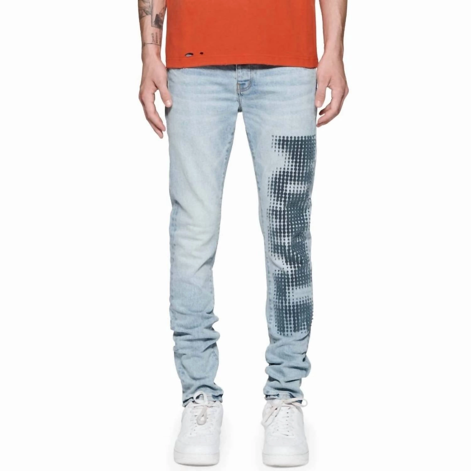 Halftone Wordmark Denim Skinny Jeans In Light Indigo Trendy Apparel All Around