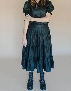 Skin Friendly Fabric Tagless Comfort Hammer To The Heart Faux Leather Skirt Set In Black