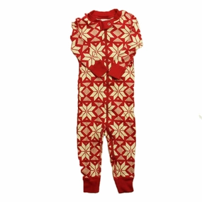 Adjustable Drawcord Hem Anti Pill Surface Hanna Anderesson Unisex Red Snowflakes 1-piece Non-footed Pajamas