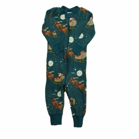 Hanna Andersson Boys Teal Santa 1-piece Non-footed Pajamas Universal Fit