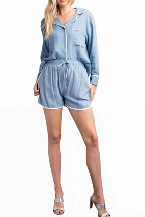 Cozy Fleece Lining Happy Mornings Pajama Set In Blue