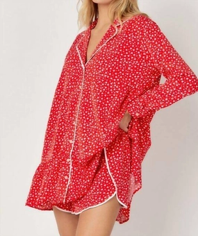 Heart Print Pajama Set In Red Flexible Elastic Seams