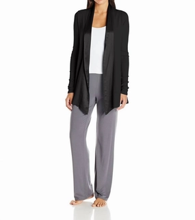 Shelby Satin Trimmed Robe With Pockets In Black Layered Hem Design Odor Resistant Treatment