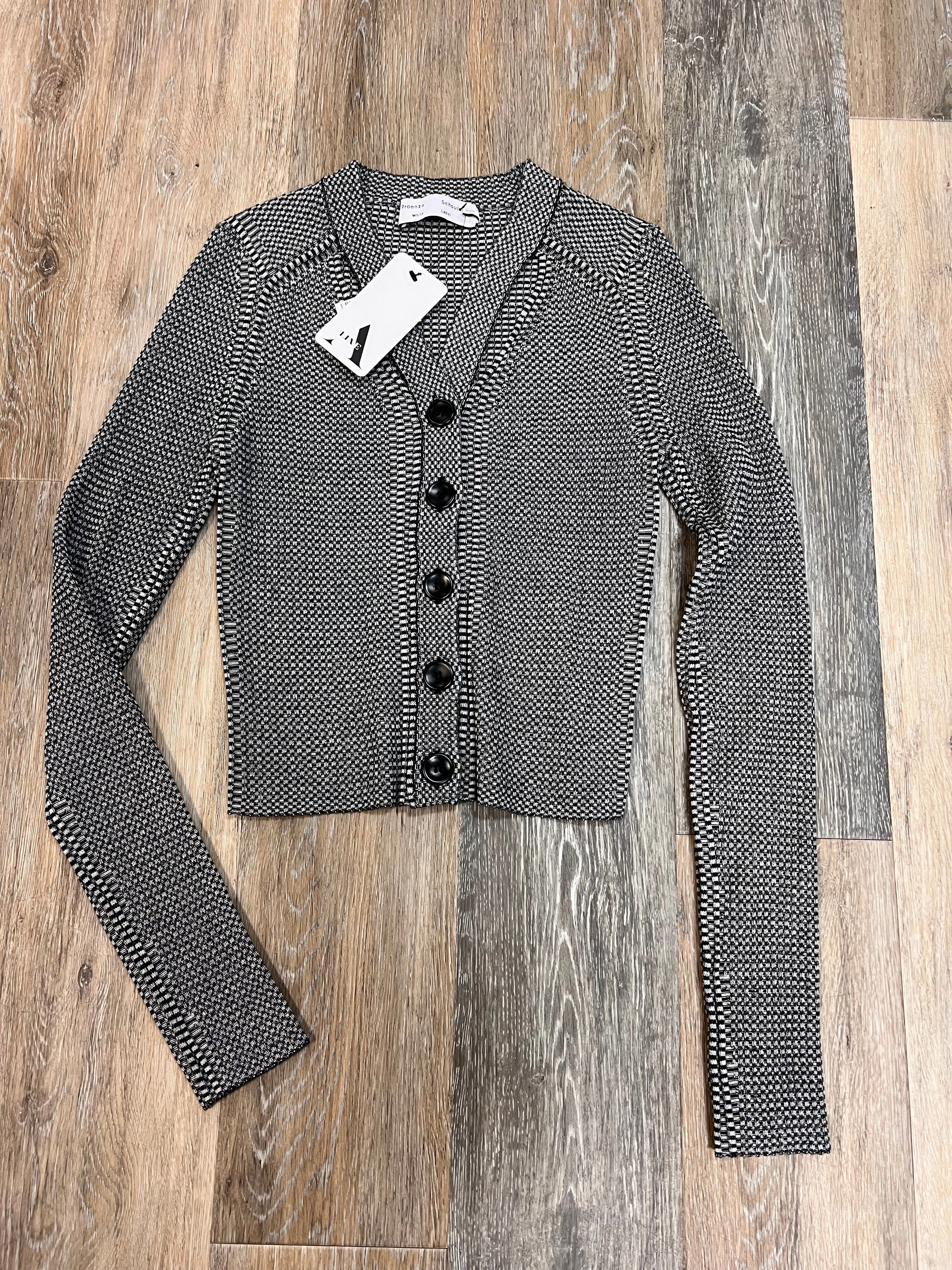 Long Sleeve Polo Sweater Cardigan Designer By Proenze Shouler White Label In Black, Size: M