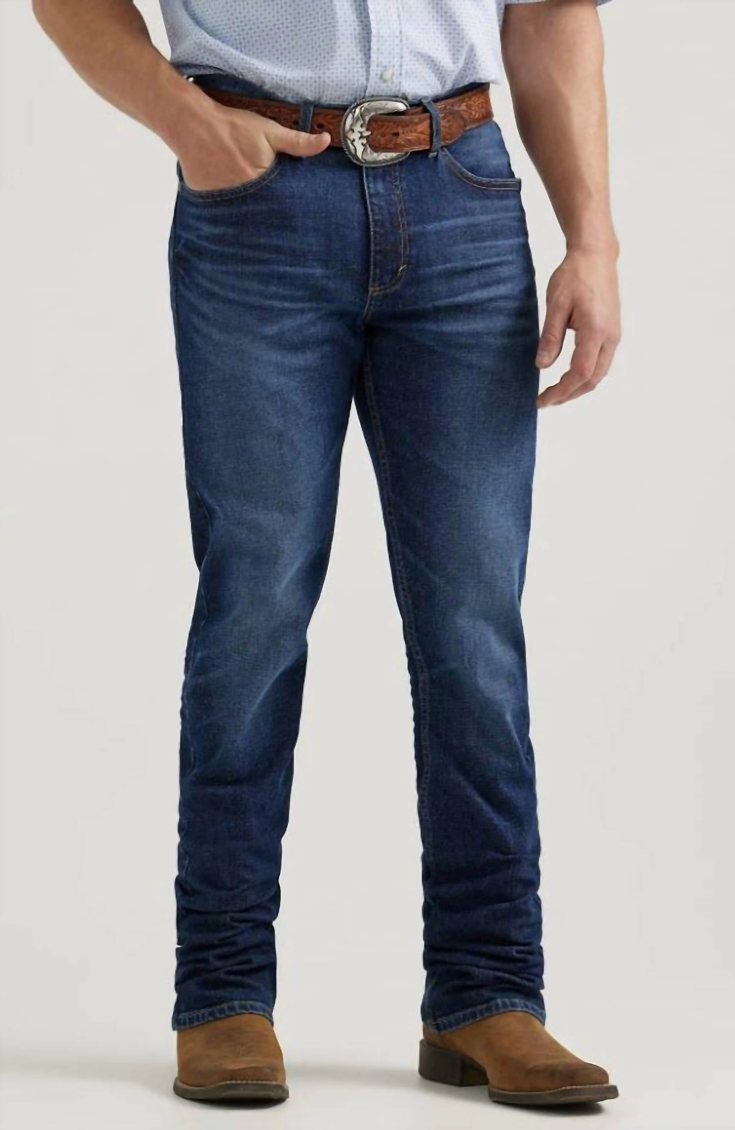 Men's Ellison Vintage Slim Boot Cut Jean In Dark Blue Flexible Waistband Construction