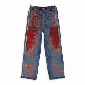 Minimalist Trendy Everyday RED MIXED FABRIC RELAXED JEANS