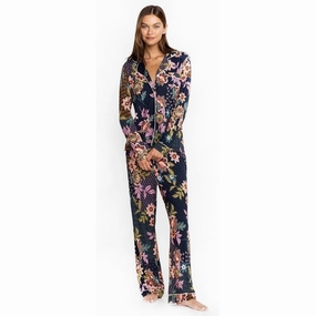 Tear Resistant Fabric Split hem Johnny Was Women Cotton Modal Collared Delfino Long Sleeves Pj Set Multicolor