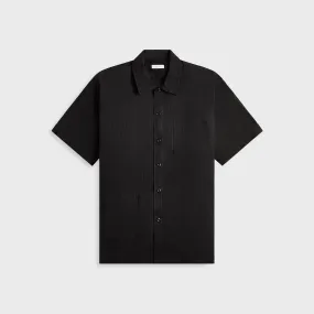 Layered Hemline Engineered Garments Cotton Lace Stripe Jacquard Camp Shirt - Black