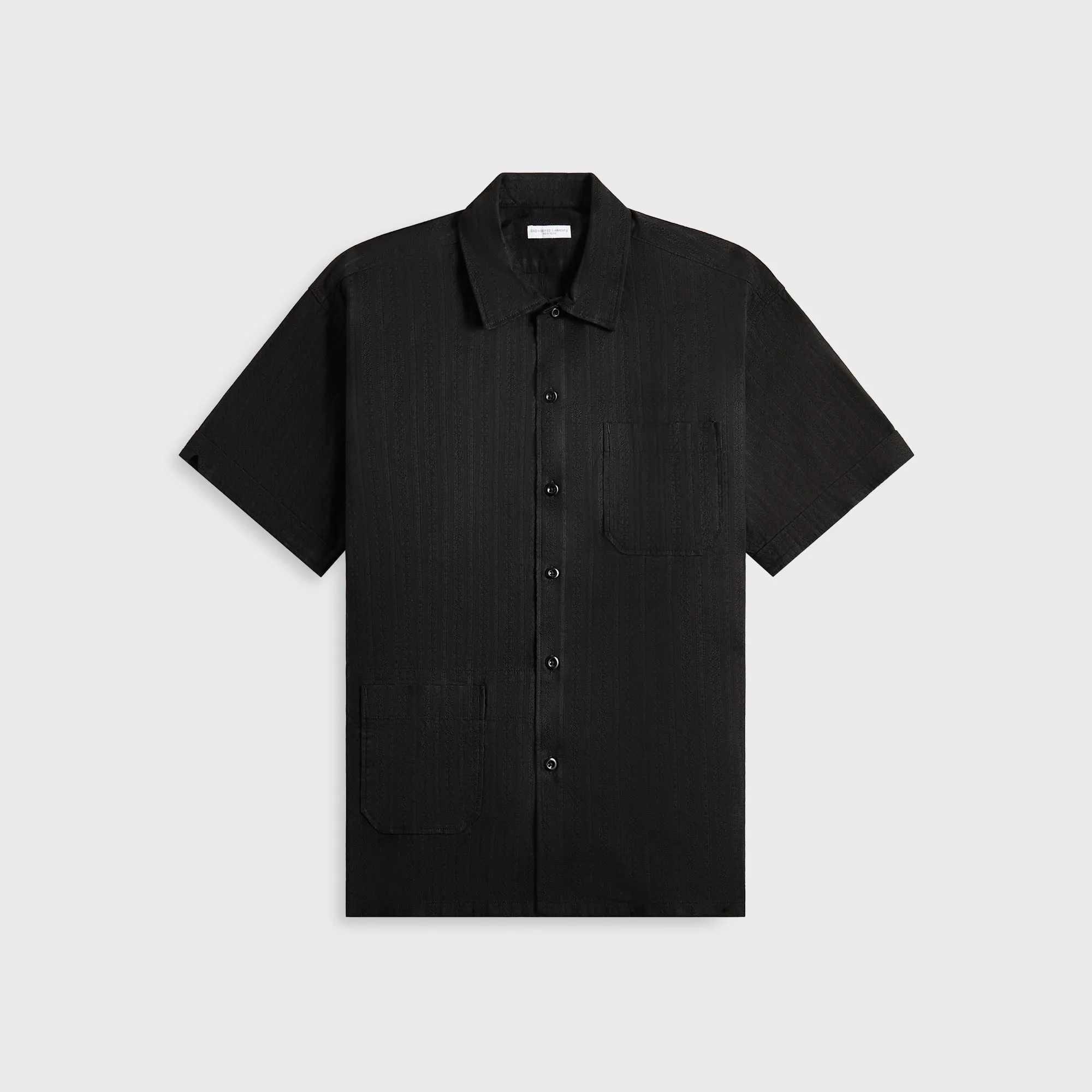 Layered Hemline Engineered Garments Cotton Lace Stripe Jacquard Camp Shirt - Black