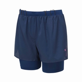 Ronhill | Women's Tech Race Twin Short - Dark Navy/Razzmatazz silver PerformanceEnhancing