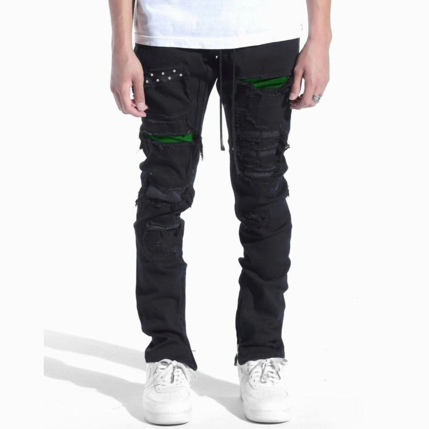 Clean Style Holiday Vibes High Quality Men's Malibu Patch Denim Jean In Black/pine
