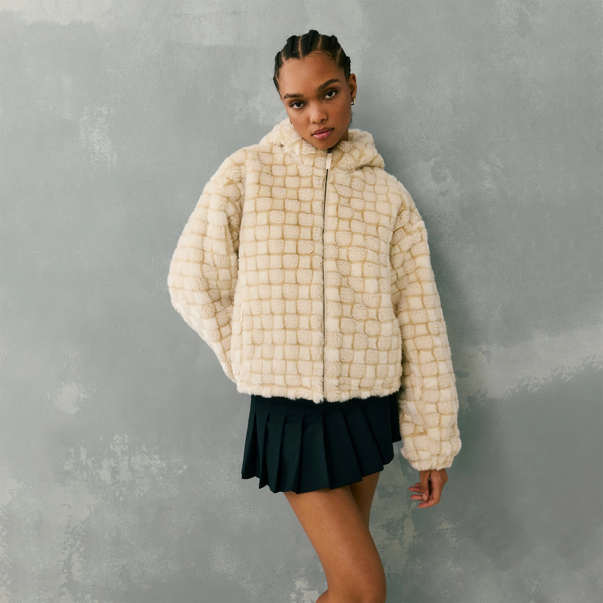 Kith Women Toshi Checked Teddy Bomber - Veil Adjustable Cuff