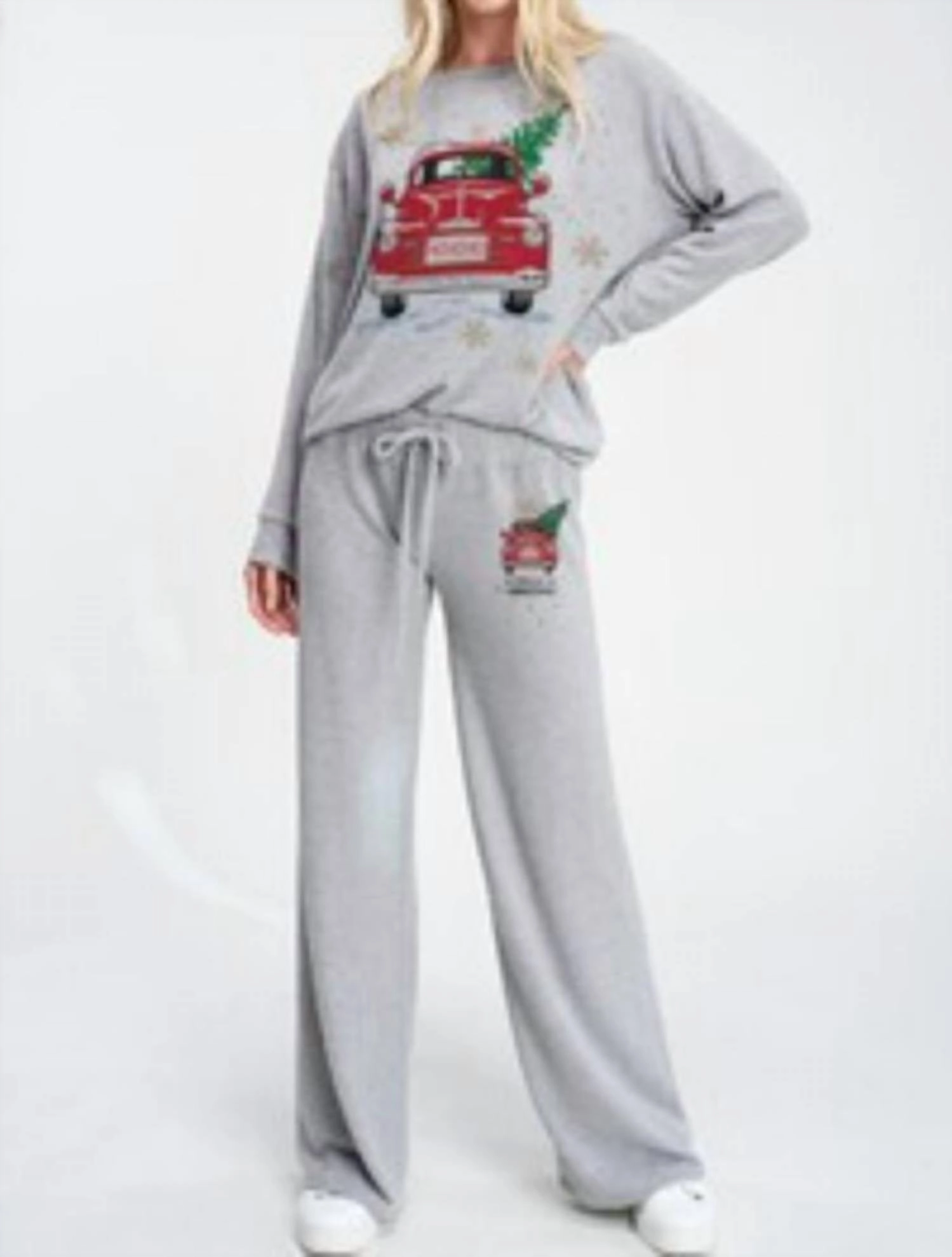 Midweight Knit Ho Ho Ho Holiday Set In Grey, Red, Green