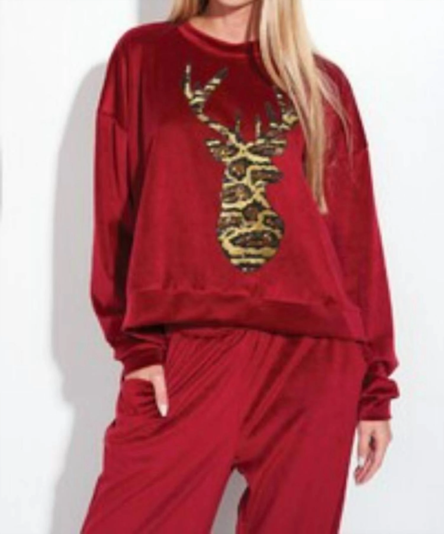 Holiday Reindeer Set In Red Lightweight Knit