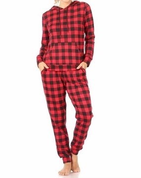 Jersey Fabric AntiSlip Grip Hem Hooded Lounge Set Pajamas In Multi