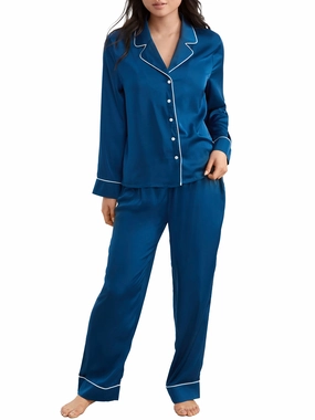 Bare Women's Washed Satin Pajama Set Roomy Armholes Drop Shoulder