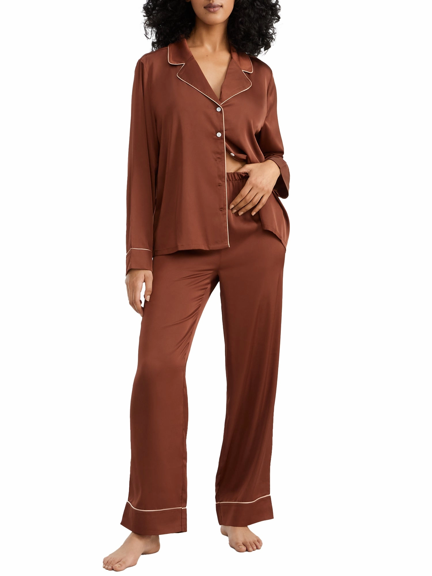 Microfiber Material Soft Fabric Bare Women's Washed Satin Pajama Set