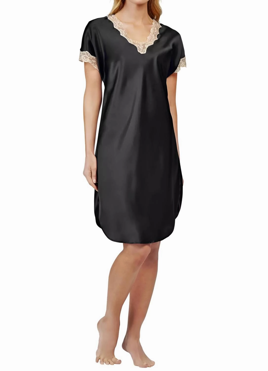 Charming Charmeuse Sleep Gown In Black MoistureWicking Material