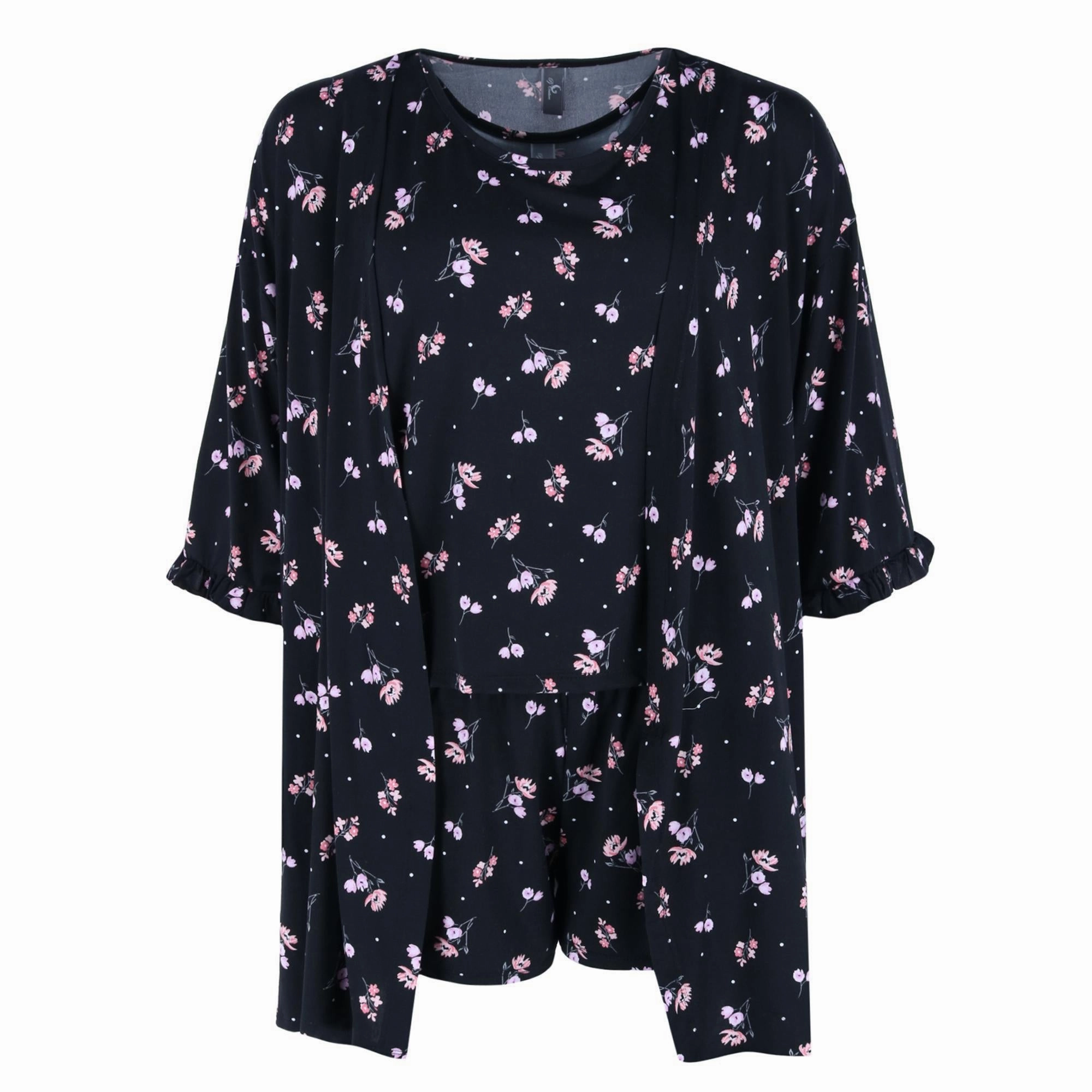 Easy Care Fabric Seamless construction Women's Tank Top and Shorts with Robe Sleep Set