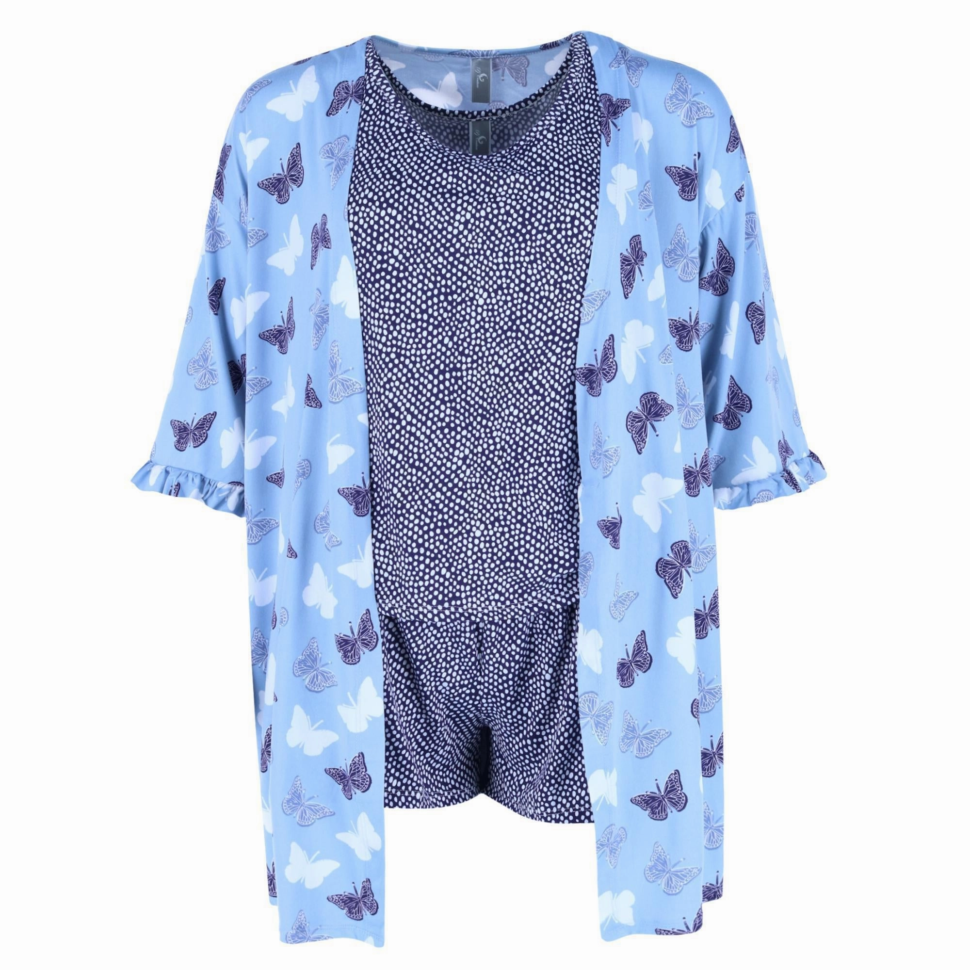 French Terry Easy Care Material Women's Tank Top and Shorts with Robe Sleep Set