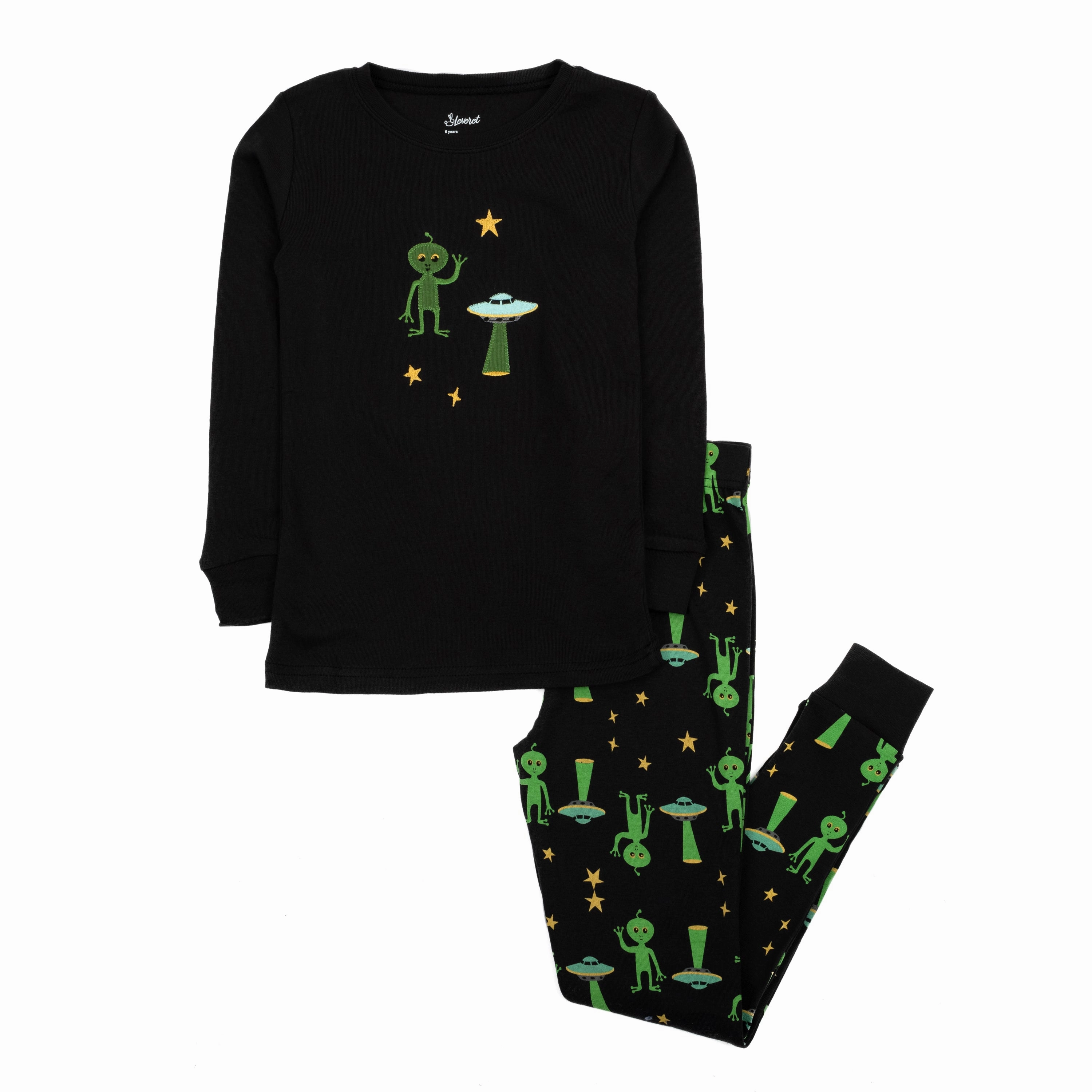 Kids Two Piece Cotton Pajamas Alien Wide Leg Opening Design