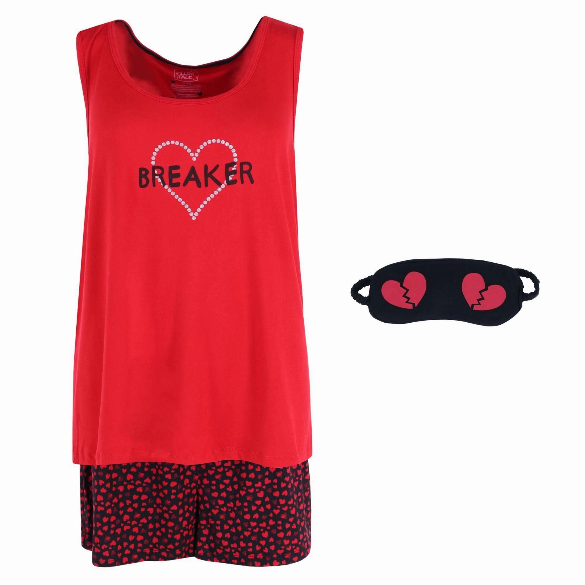Women's Plus Size Heart Breaker Tank and Short Set with Eye Mask Temperature Regulating Material