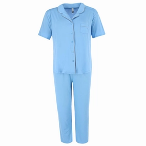 Textured Ribbed Collar Double Stitched Seams Women's Short Sleeve and Pants Notch Collar Pajama Set