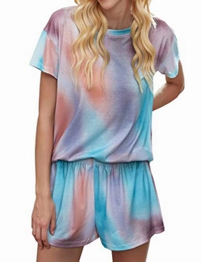 Smooth zipper closure LowProfile Stitching Tie Dye Lounge Short Set In Pastel