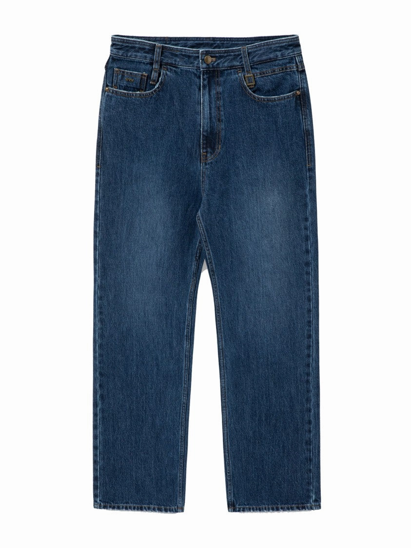 Eco Friendly Denim Indigo Blue Classic Straight-Leg Jeans With Five-Pocket Design