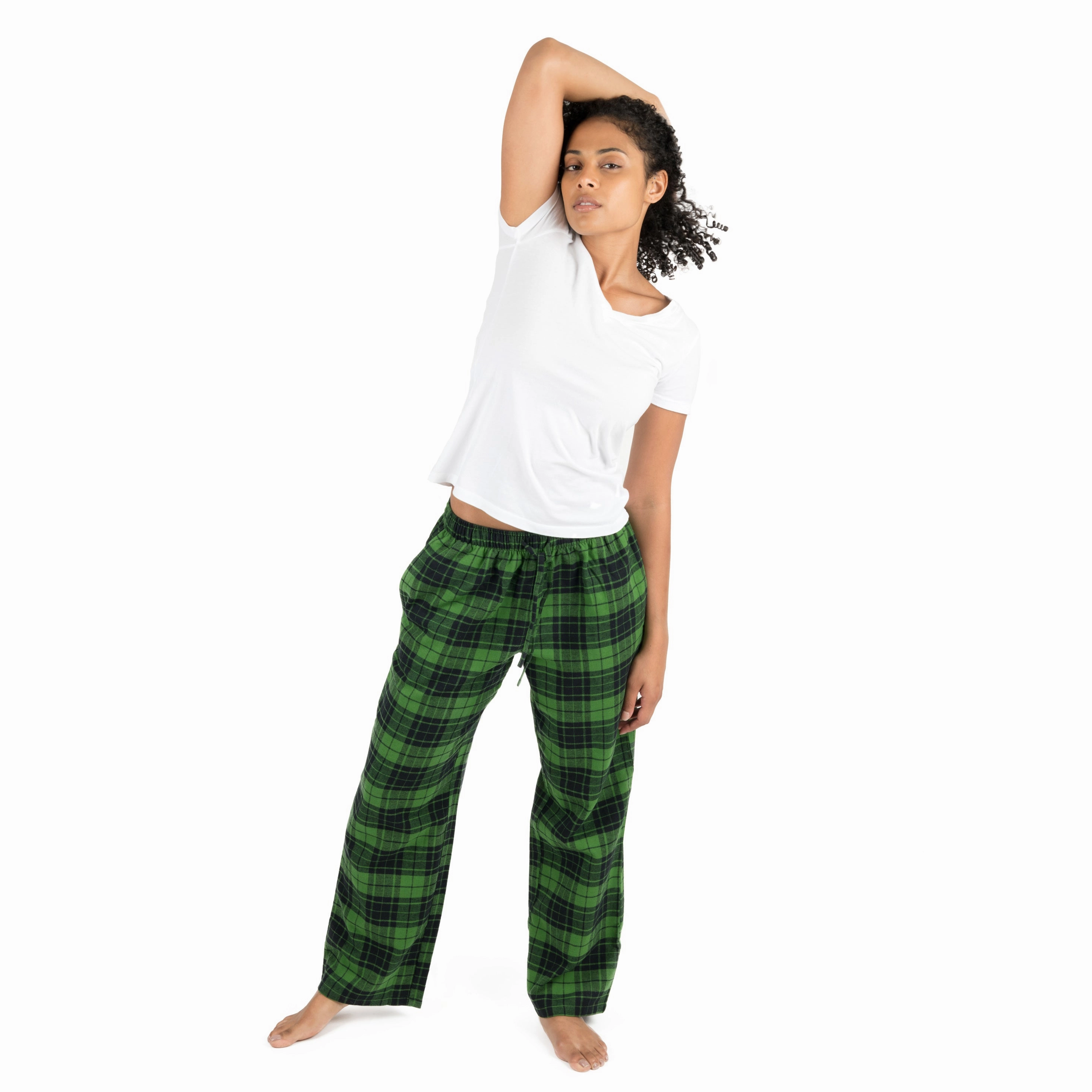 Christmas Womens Flannel Pajama Pants Plaid Textured Ribbed Collar QuickDry Material