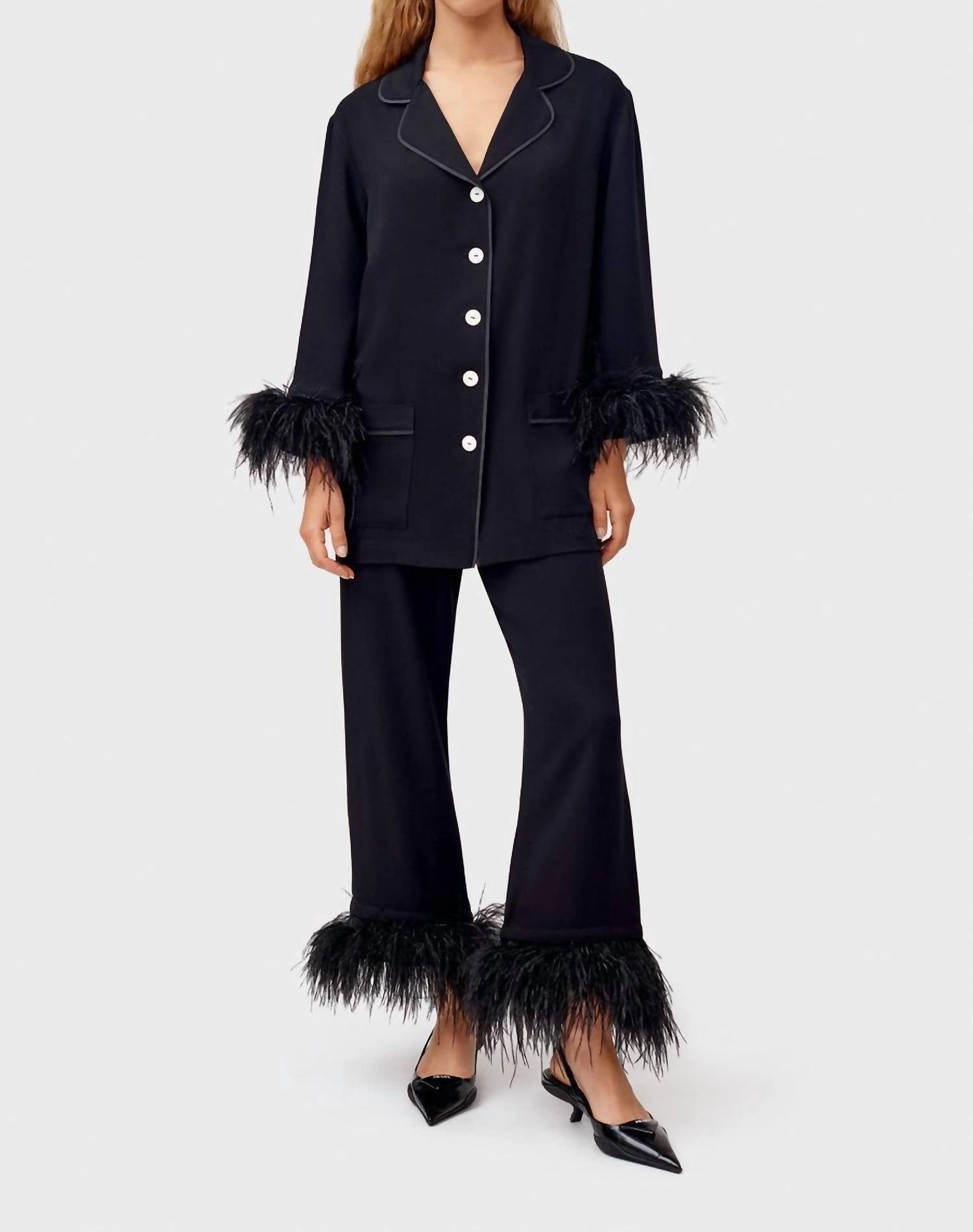 Plush Inner Layer Relaxed fit style Party Pajama Set In Black