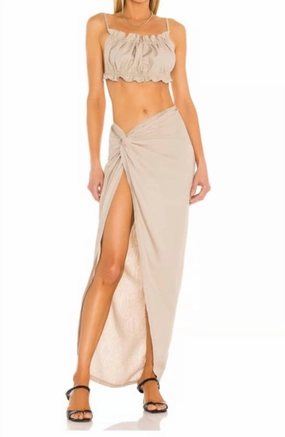 Iris Top & Skirt Set In Light Beige Flexible Elastic Seams Anti Pilling Technology