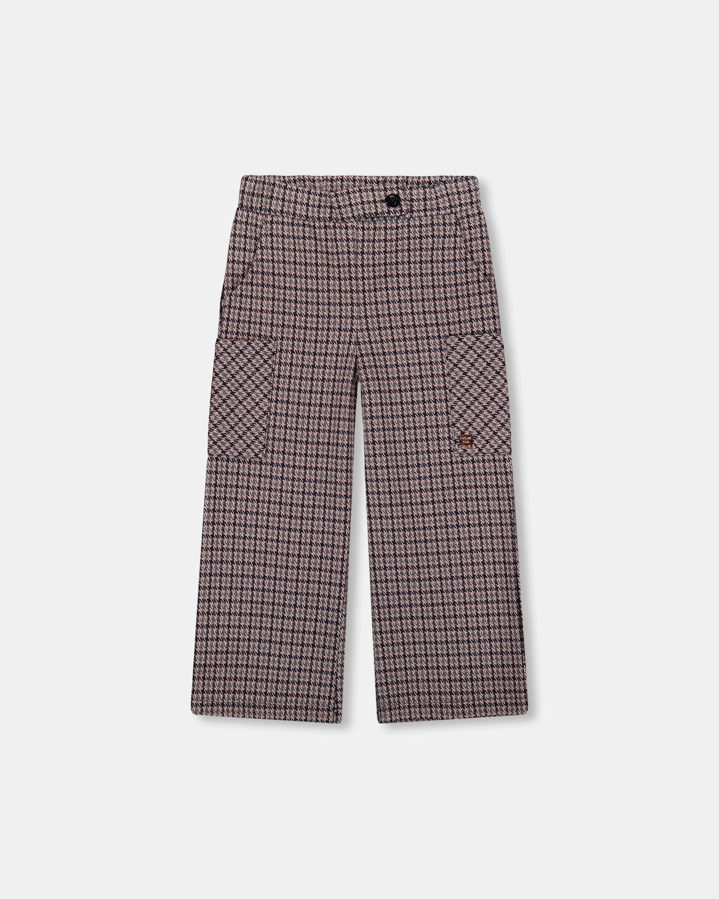 Jacquard Knit Flare Pants with Houndstooth Pattern Non Binding Waist Dark wash