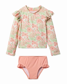Janie and Jack Recycled Floral Ruffle Rashguard Swimsuit Multi Layer Lining